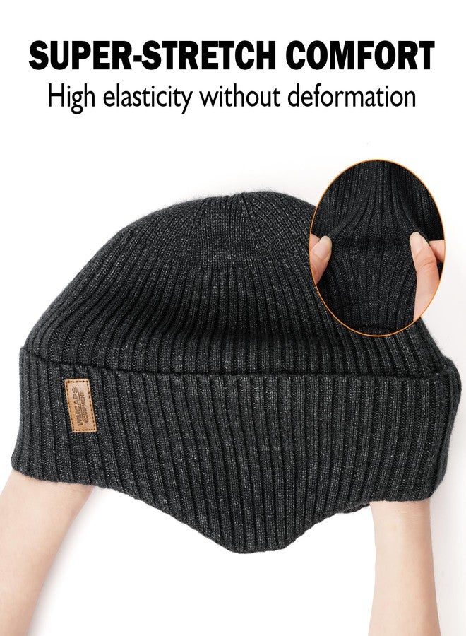 Wmcaps قبعة شتوية مبطنة بالفرو من Wmcaps مع غطاء للأذنين للرجال والنساء - قبعة محبوكة حرارية مقاومة للرياح للطقس البارد، لون أسود - Image 3